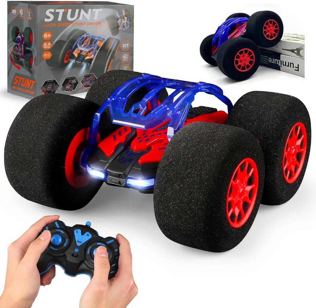 pinkking Stunt Remote Control Car with Oversized Sponge Tires Outdoor Indoor RC Car 2.4GHz Electric Race Stunt Vehicle Toy Double Sided 360 Rolling Rotating Driving Car for Kids Boys Girls Gift