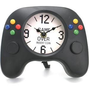 Gamepad-Shaped Wall Clock, Mantel Clock for Gamers, Metal, Black, 7.4 x 6.0 inches, Quiet Sweep Second Movement, Unique Video Game Decor