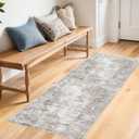 2x5 Rug Runner Non-Slip Washable Modern Neutral Abstract Small Rug for Hallway, Kitchen, Bathroom, Bedroom, Entryway, Laundry Room Thin Soft Low-Pile Rubber Backing (Beige/Grey)