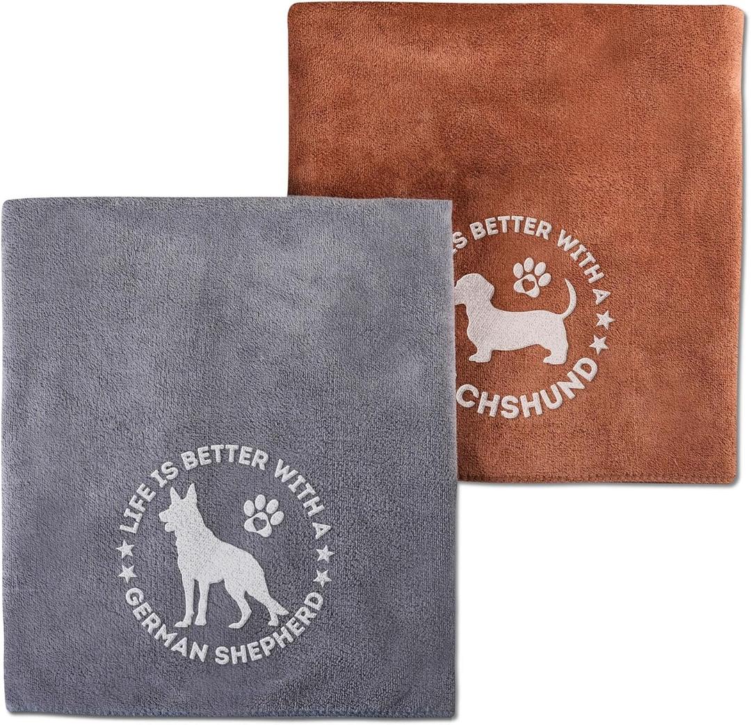 InnoBeta German Shepherd/Dachshund Gifts Dog Towels for Drying Dogs, Pack of 2, 40 Inch X 23.6 Inch, Perfect Dog Shower & Bath Supplies for Large, Medium or Small Dogs