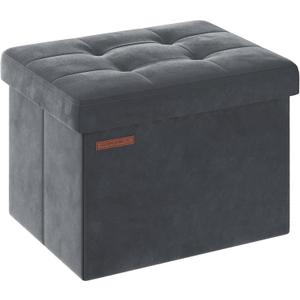 SONGMICS Storage Ottoman, Foldable Small Ottoman Foot Rest, 12.2 x 16.1 Inches Foot Stool, Load up to 286 lb, for Living Room, Bedroom, Dorm, Slate Gray ULSF200G01