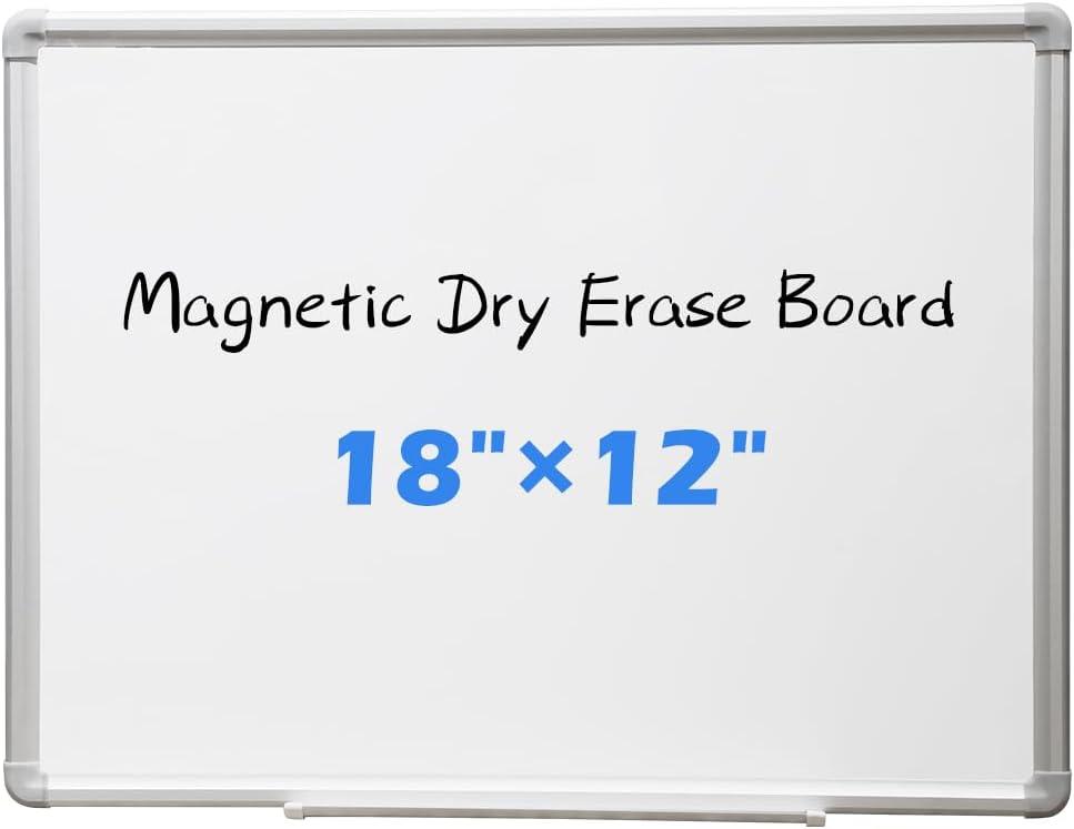 DEVELOP 12x18 Inch Magnetic Dry Erase Board with Detachable Tray, Wall Mountable Small Whiteboard for Office, Kitchen, Classroom - Silver Aluminum Frame, Hanging Hardware Included