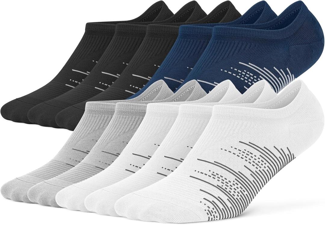 wernies No Show Socks Men 10 Pairs Ankle Low Cut Cotton Men Socks with Non Slip Grips 6-10/11-13 (10 Pairs (3black+3white+2grey+2blue))
