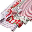 LaRibbons Reversible Christmas Wrapping Paper Set, Gingerbread Man/Green and Red Diagonal Striped Pattern for Season Party, with 2 Trimming & 3 Gift Tags, 30 Inch X 10 Feet (4 Rolls, 100 sq.ft.ttl.)
