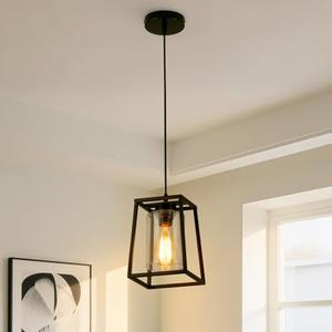 Senyshilon Black Pendant Lights Kitchen Island | 1-Light Lantern Hanging Light Fixtures with Clear Glass Shade for Dining Room | Entryway | Bathroom | Hallway | Foyer 7 * 9 * 57IN