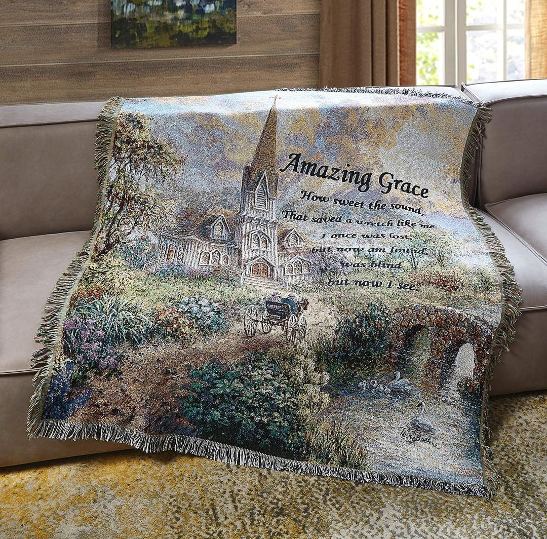 Virah Bella Inspirational Tapestry Throw Blanket 50" x 60" Bible Verse Fringed Woven Tapestry Throw - Cozy & Beautiful Religious-Themed Blanket