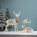 Reindeer-Figurine Christmas-Decorations Standing Deer Statue - Cream and Gold Collectible Table Desk Decor 12L x 5.5W x 15.7H inch Neman House Studio