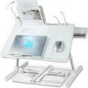 iXTRA Laptop Lap Desk with Cooling Fan - Adjustable with Light, USB, Storage Drawer - Folding Bed Desk,22.04"*12.59",White