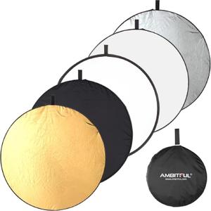 Ambitful 43inch/110 cm 5-in-1 Photography Reflector, Foldable Portable Multi-Disc Light Reflectors - Silver, Gold, White, Black, Translucent,for Outdoor Photography and Video Lighting