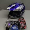 Adult Motocross Dirt Bike Helmet with Goggle, Gloves & Mask - DOT/FMVSS-218 Off-Road Motorcycle & ATV Helmet with Adjustable Sun Visor (X-Large, New Blue Flame)