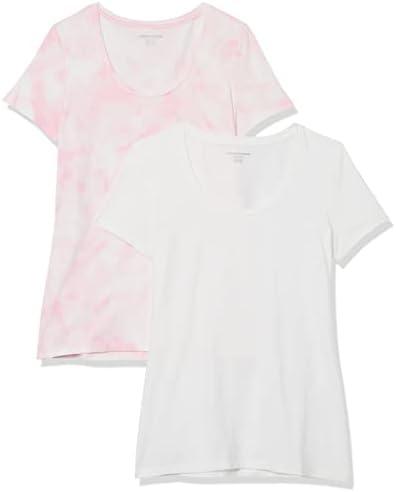 Amazon Essentials womens Regular-Fit Short-Sleeve Scoop Neck T-Shirt, XS,Pink Tie Dye/White
