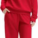 SUUKSESS Women 2 Piece Lounge Matching Set Off Shoulder Sweatshirt Wide Leg Sweatpant (Small, Red)