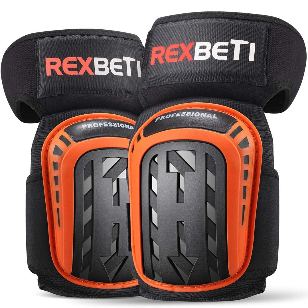 REXBETI Knee Pads for Work, Construction Knee Pads for Men, Heavy Duty Comfortable Anti-slip Foam Gel Knee Pads for Gardening Flooring and Cleaning, Strong Stretchable Straps, Orange (Black)