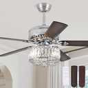 Farmhouse Ceiling Fans with Lights and Remote, 52 Inch Indoor Chandelier Ceiling Fan with Light, Crystal Fandelier Ceiling Fans for Living Dining Room Bedroom, Wood Blades, Quiet, Chrome