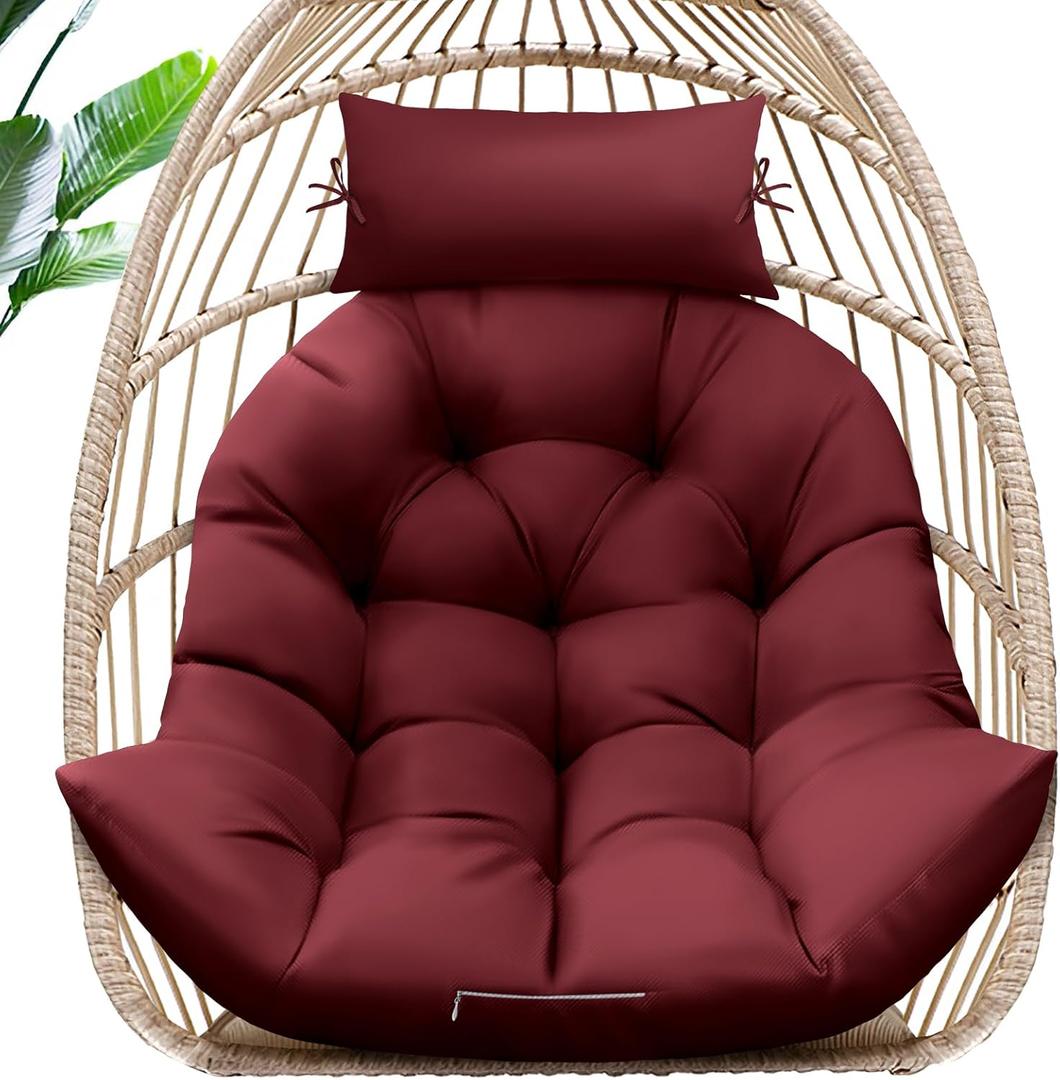 Egg Chair Cushion, Memory Foam Hanging Egg Chair Cushion Replacement, Indoor Outdoor Hammock Basket Swing Cushion with Headrest (Red)