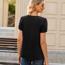 siliteelon Women Dressy Casual Blouses Short Sleeve Shirts V Neck Trendy Spring Clothes Vacation Boho Tops (Black, L)