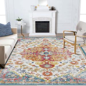 Area Rugs 8x10 Large Rug for Living Room Orange/Beige/Teal