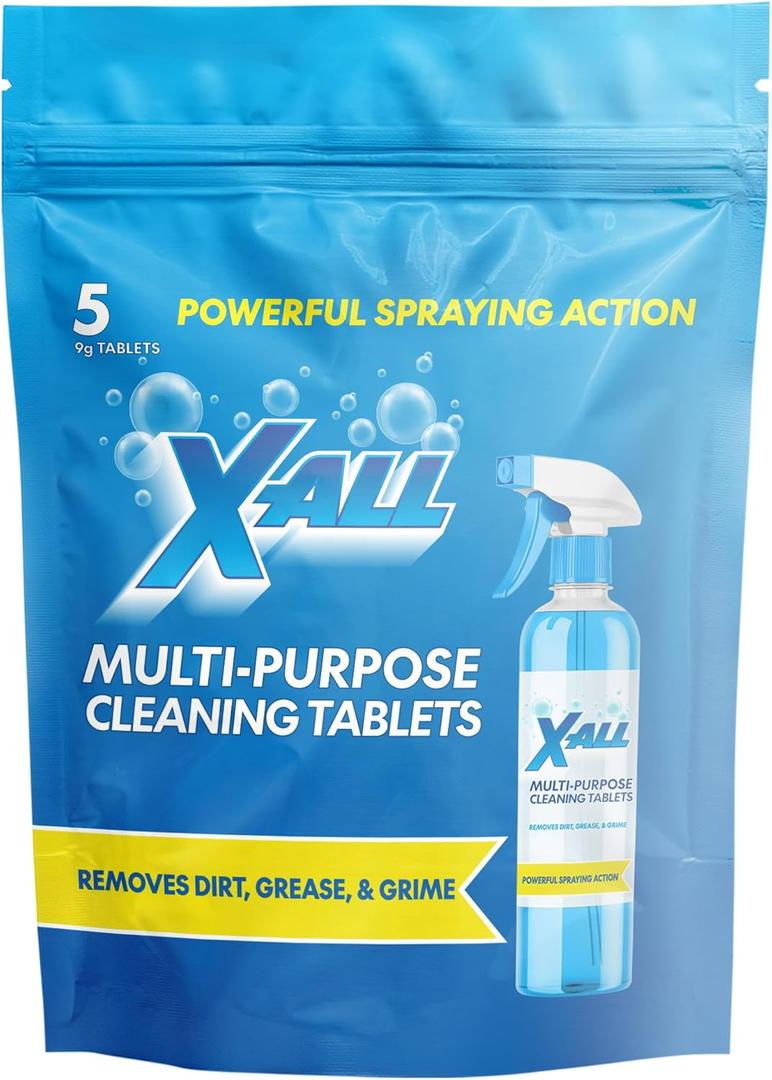 X-ALL Multi-Purpose Cleaning Tablets Streak-Free Shine and Deep Cleaning Tablet for Home on All Surfaces, 5x Tablets Only