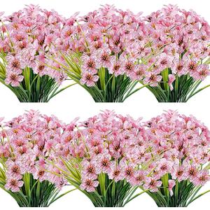 JEMONG 20 Bundles Artificial Flowers Outdoor UV Resistant Fake Flowers No Fade Faux Plastic Plants Garden Porch Window Box Decorating(Pink)