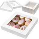 Mefleet 20Pcs 14x14x2.5 Bakery Boxes with Window Pie Boxes for Pastry Baking Cake, Cupcakes, Donuts, Cookies, Muffins Treat Packaging White Large Square
