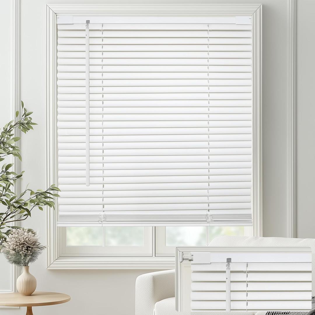 MYshade No-Drill Cordless Horizontal Mini Blinds 22.5" W x 36" H Tool-Free Inside Mount Window Blinds with 1" Vinyl Slats, Light Filtering & Privacy, Child & Pet Safe, White