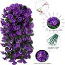 Fake Flowers for Outdoor Decoration, 2 Pcs Spring Silk Purple Morning Glory, Artificial Trailing Vines UV Resistant Realistic for Porch Patio Balcony Planter