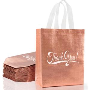 30 Pcs Thank You Gift Bags with Handles Bulk Reusable Thank You Return Gift Bags Nonwoven Foldable Bag for Business, Shopping, Wedding, Baby Shower, Graduations, Party Favors (Rose Gold-2, Nonwoven-8"L x 4" W x 10"H)
