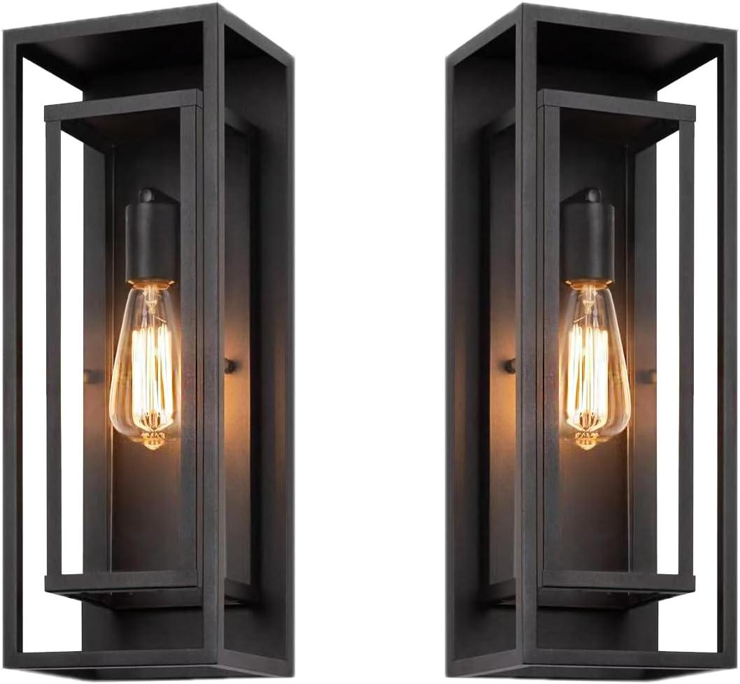2 Pack 18 inches Outdoor Wall Lantern Light Fixture, Large Black Exterior Waterproof Wall Sconce, Anti-Rust Mount Porch Light with Clear Glass,E26 Socket