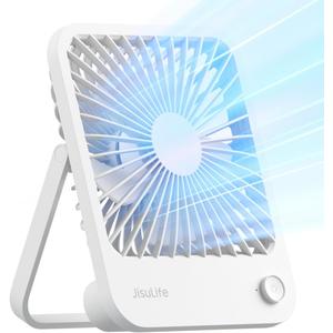 JISULIFE Desk Fan Battery Rechargeable, 4500mAh 180Foldable Portable Personal Fan, 4 Speeds Adjustable Long Battery-life for Home Office Travel Outdoor Gifts for Women Men-White