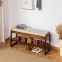 latifolia Solid Wood Bench, Entryway Shoe Bench with Cushion, Flip-Open Storage Compartment, 2-Tier Shoe Organizer(Grey,39.70''L), 39.37''l