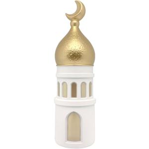 Ramadan Resin Statue Ornament, Islamic Architecture Moon & Mosque Tower Eid Mubarak Decor Collection for Eid, Home, Office Decorations (D)