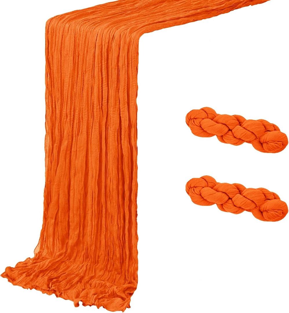 2 Pack Orange Cheesecloth Table Runner 20 x 120 inch Gauze Table Runners 10 FT Long,Semi Sheer Cheese Cloth Fabric Table Runner Bulk for Wedding,Party,Baby Shower,Bridal Shower Decoration