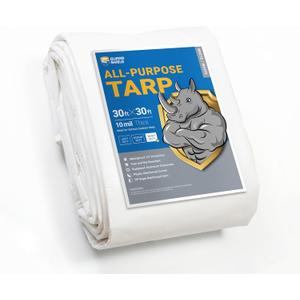GUARD SHIELD Heavy Duty Tarp 30x30 Feet White Multi Purpose Thick Waterproof Poly Tarp Cover 10mil