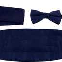 Mens Formal Woven Satin Cummerbund Pre-Tied Bowtie Hanky set - Many Solid Colors, Navy