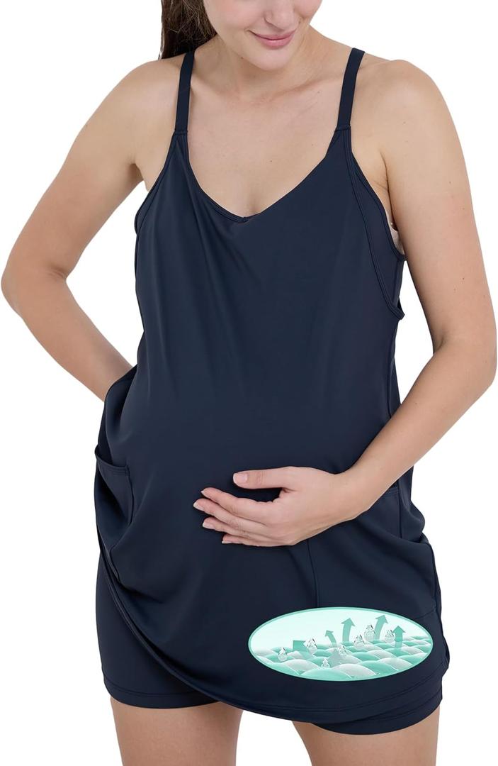Active Maternity mini Dress Romper with Breezy Comfort Designed for Pregnant Women Perfect for Postpartum and Everyday Wear (Medium, Black)