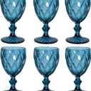 Vintage Glasses Set of 6, 12 OZ Colored Glass Water Goblets, Embossed Floral Decorative Crystal Glass Cups Set, Dishwasher Safe, for Wedding, Party, Red Glass, Bars, Restaurants