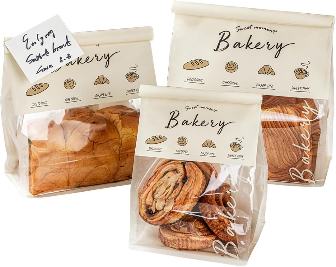 Vinland Window Opening Bread Paper Bag, Sizes with Steel Wire Edge Sealing, No Need for Stickers, Suitable for Bread, Cookies, and Snacks (6.3x5.1x10.2 inch 50)