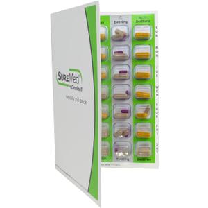 4 Times a Day Weekly XL Cold Seal Pharmacy Blister Pack System Cards for Pills -Two Piece Unit Dose Tri-Fold Booklet, Easy No Extra Equipment Needed (4X a Day Weekly - 6 Pack)