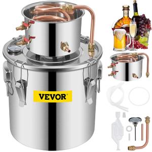 VEVOR Alcohol Still 3Gal/12L Alcohol Distiller Stainless Steel Distillery Kit for Alcohol With Copper Tube Home Brewing Kit Build-in Thermometer for DIY Whisky and Brandy 