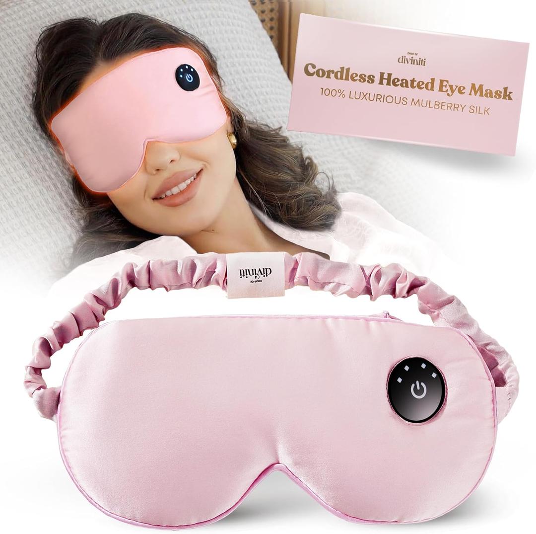 Silk Cordless Heated Eye Mask for Dry Eyes - Heating Warm Electric Mask Hot Moist Compress Heating Pad, Blepharitis, Chalazion, Stye - USB Rechargeable Sleep Mask - Pink