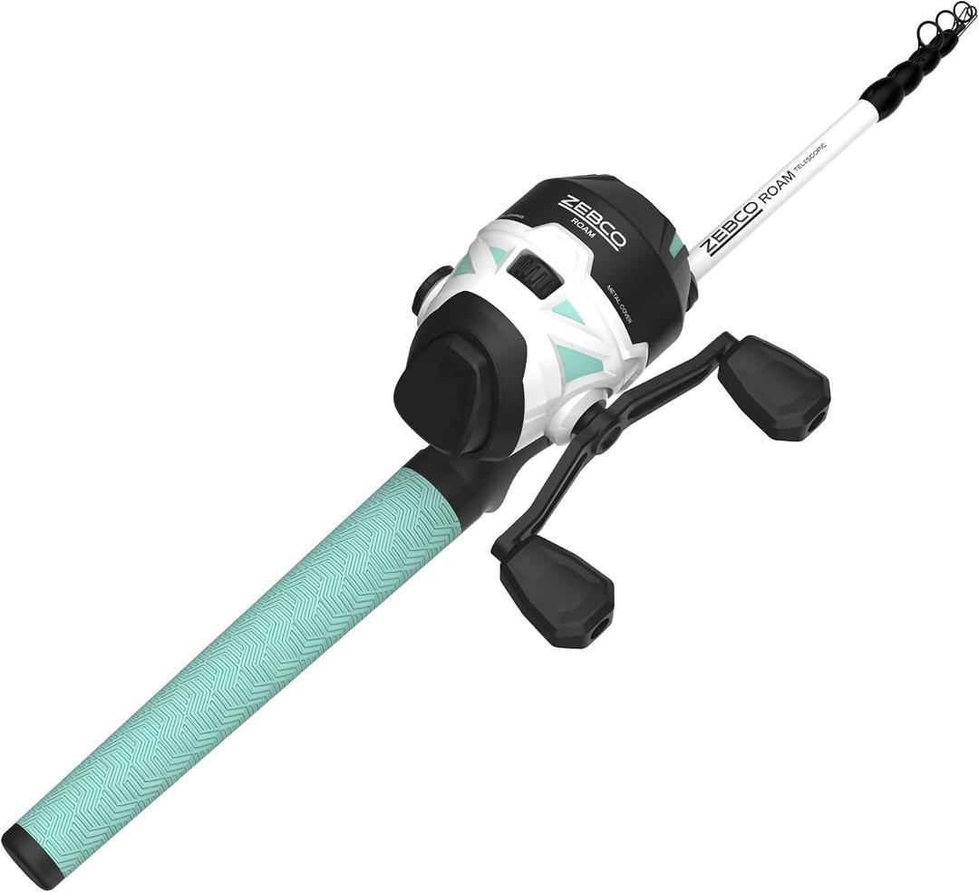 Zebco Roam Telescopic Fishing Rod and Spinning or Spincast Fishing Reel Combo, Durable 6-Foot Fiberglass Rod with ComfortGrip Handle, Pre-spooled with Zebco Cajun Fishing Line, 30