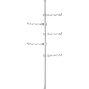 5-Tier Clothes Drying Rack Adjustable Coat Hanger Garment Stand Floor to Ceiling Laundry Pole Tension Rod Storage Organizer for Hanging Clothing, Scarves, Hats, Bags, Purses 43.3''-122.04'' (5 White Hooks, White)