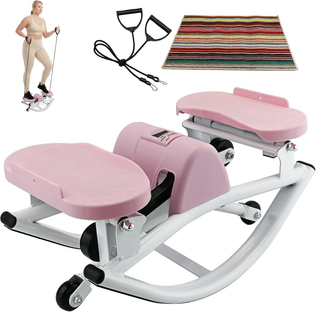 Rock Stepper, Side to Side Rocker Machine, Steppers for Exercise at Home, U-Shaped Rock Stepper Machine with Digital Display & Resistance Bands250 LBS Loading Capacity Exercise Equipment