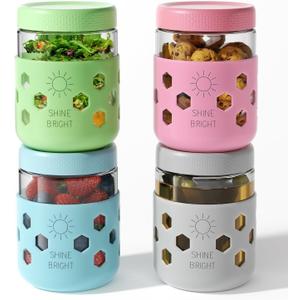 4 Pack Overnight Oats Containers with Lids Thickened Glass 16 oz Mason Jars with Silicone Sleeves Airtight Leak-Proof Cereal Meal Prep Jars for Chia Seed Pudding Oatmeal Yogurt Parfait Snacks Salads
