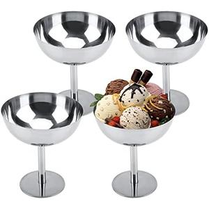 Hapivida Ice Cream Cup, 2Pcs Stainless Steel Serving Dessert Bowls Cups Sauce Bowls Mini Round Footed Yogurt Snack Candy Cups for Salad Fruit Pudding Christmas Party