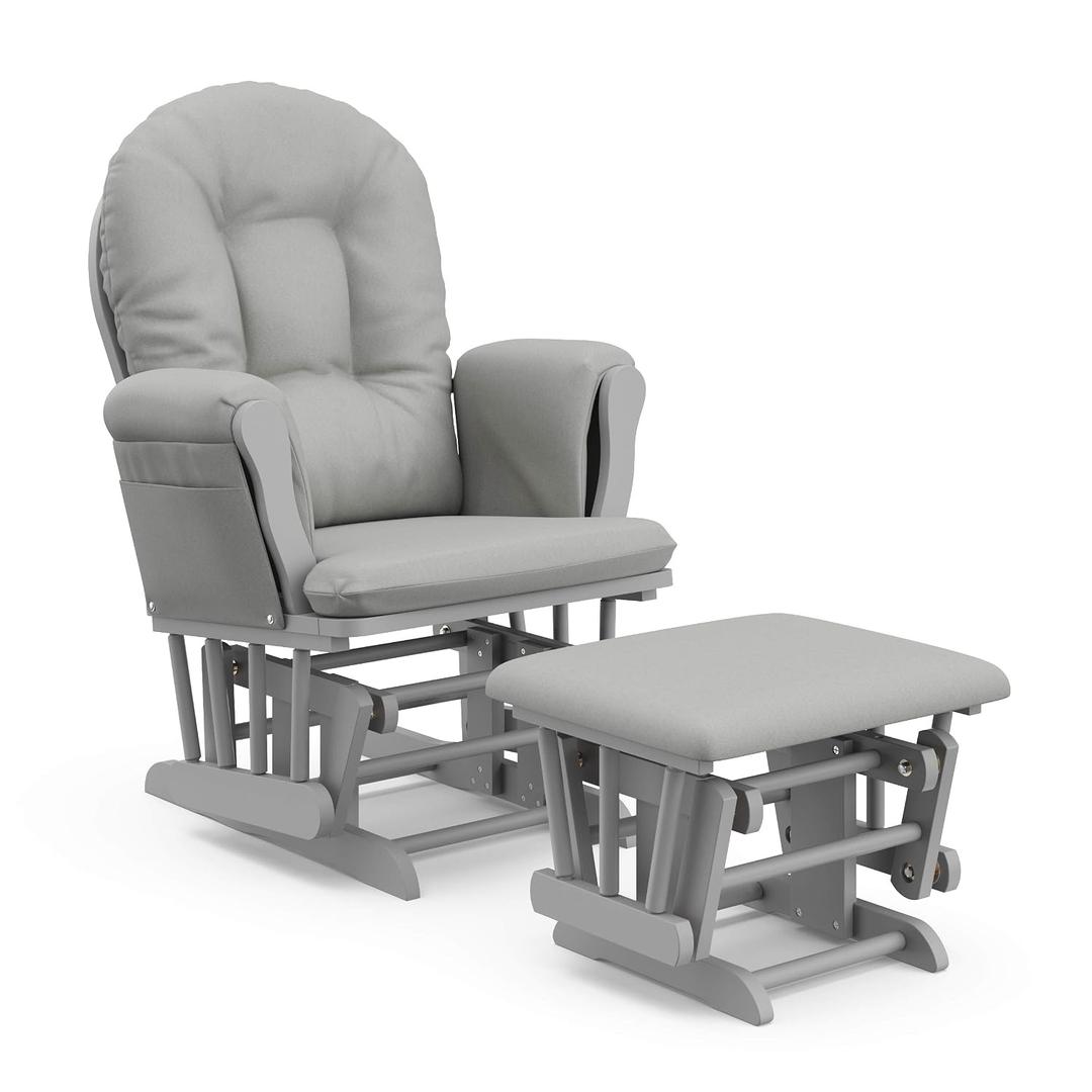 Storkcraft Premium Hoop Glider & Ottoman (Pebble Gray/Light Gray) GREENGUARD Gold Certified Nursery Glider, Solid Wood Craftsmanship, Smooth-Gliding Nursery Chair and Ottoman, Award-Winning