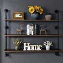 Industrial Pipe Wall Shelves Pipe Shelving with Real Wood Plank ,48 Inches Floating Shelves for Wall Farmhouse Pipe Book Shelves Dark Brown 3 Tier for Kitchen,Living Room Decor and Bar Shelving