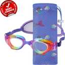 Kids Swim Goggles No Hair PullKids Goggles Fabric Strap, Swimming Goggles with Case for Children Boys Girls (1pk Fish Bungee - Purple Mermaid)