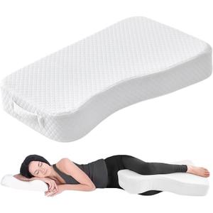 Cooling Leg Pillow for Side Sleepers 100% Cooling Fabric Knee Pillow for Side Sleeping, Leg Elevation Memory Foam Pillow for Hip/Back/Sciatica Pain Relief Helps Spine Alignment 15"x25" (Cooling, M) White
