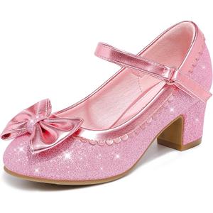 Princess Shoes High Heel Toddler Girls Dress Shoes Cute Bowknot Sparkle Mary Jane Flower Girls Wedding Birthday Party Prom for Little Big Kids (Pink Shimmer, 13 Little Kid)